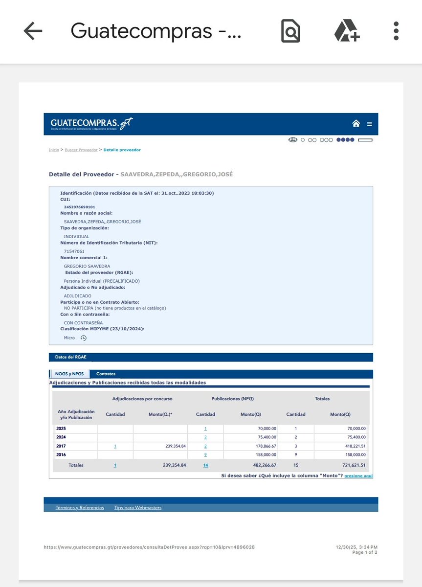 La_ReVoluZzion's tweet image. _
Todo el #NetSemillero no se ha dado cuenta que Goyo Saavedra fue empleado del @GuatemalaGob de Jimmy Morales,
— #RecicladoraSEMILLA 🌱💸🤣

Años 2016 y 2017 Jimmy
Años 2024 y 2025 Arévalo
Total: Q721,621.51 

GuateCompras ⤵️