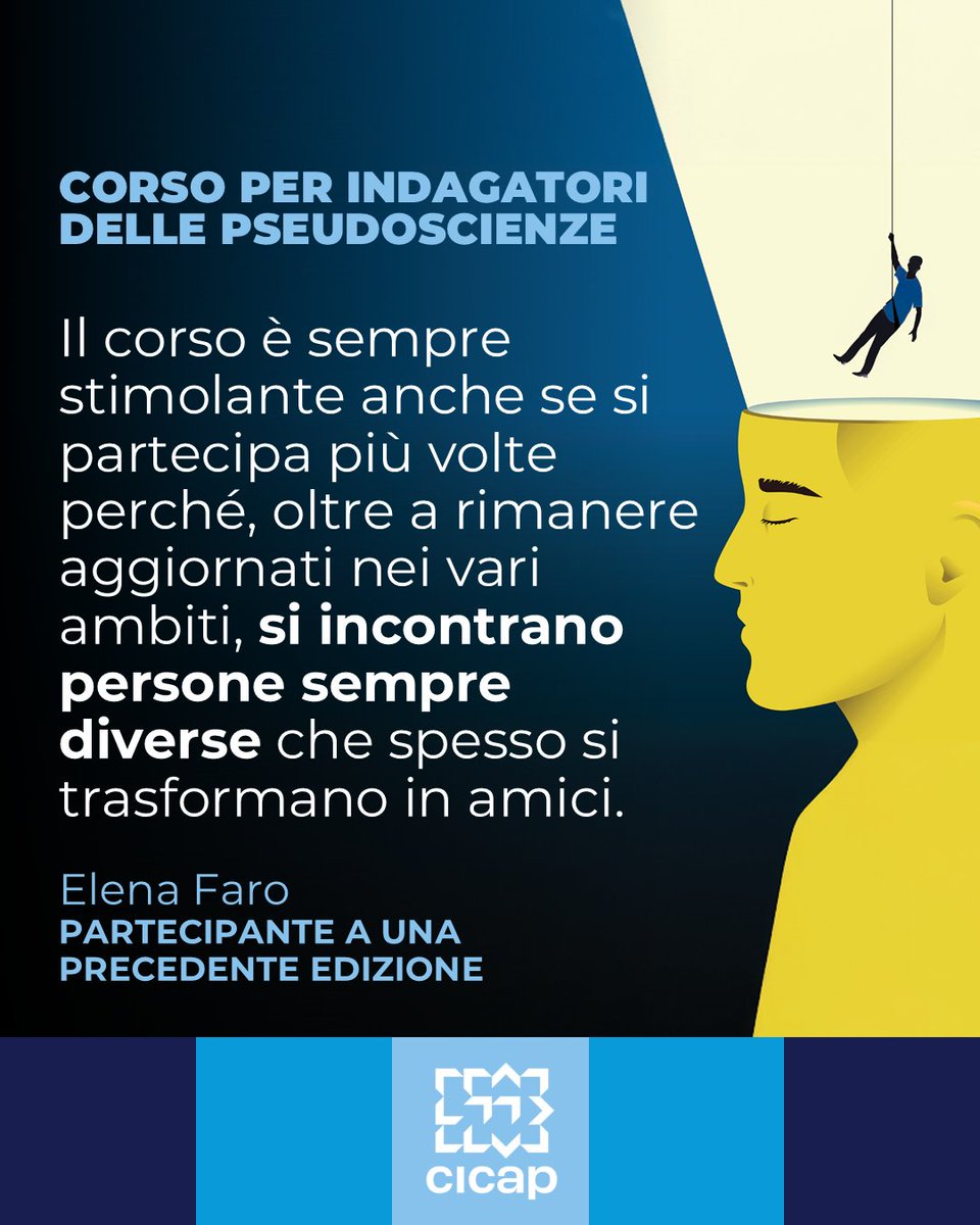 cicap's tweet image. Il Corso Indagatori del CICAP non ti insegna cosa pensare, ma come capire se una storia regge. Imparerai l’arte del farsi le domande giuste quando qualcuno ti chiede solo di fidarti.

👉Iscriviti e diventa Indagatore #CICAP, maggiori informazioni su cicap.org/corso