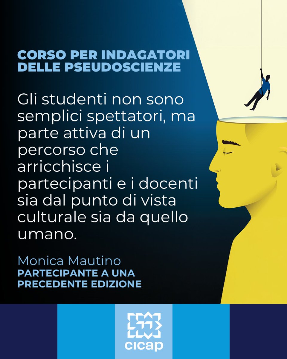 cicap's tweet image. Il Corso Indagatori del CICAP non ti insegna cosa pensare, ma come capire se una storia regge. Imparerai l’arte del farsi le domande giuste quando qualcuno ti chiede solo di fidarti.

👉Iscriviti e diventa Indagatore #CICAP, maggiori informazioni su cicap.org/corso