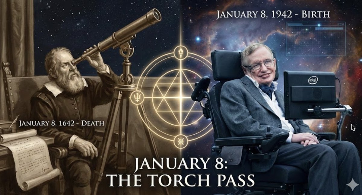 📅 January 8: The Torch Pass

• Jan 8, 1642: Galileo Galilei dies. • Jan 8, 1942: Stephen Hawking is born.

Exactly 300 years apart. From the father of modern astronomy to the master of the cosmos.

The universe has a strange sense of poetry. 🌌🕯️

#Physics #HistoryOfScience