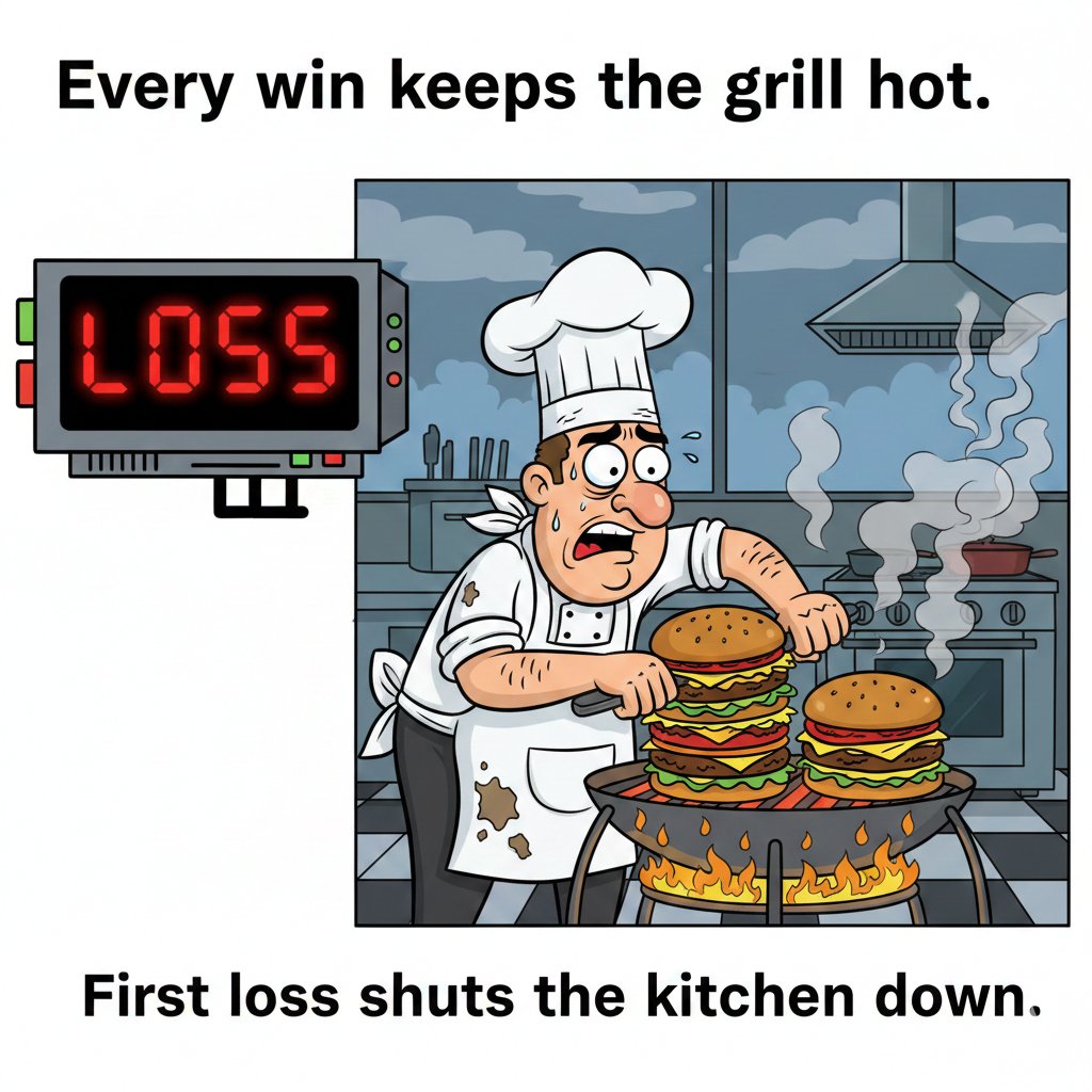 Once burger mining starts, the psychology shifts.
You’re no longer flipping to enter  you’re riding a streak. Each win keeps the grill running. Your first loss ends the shift. That’s the rule. Always visible. <a href="/grimmysburgers/">Grimmy</a>