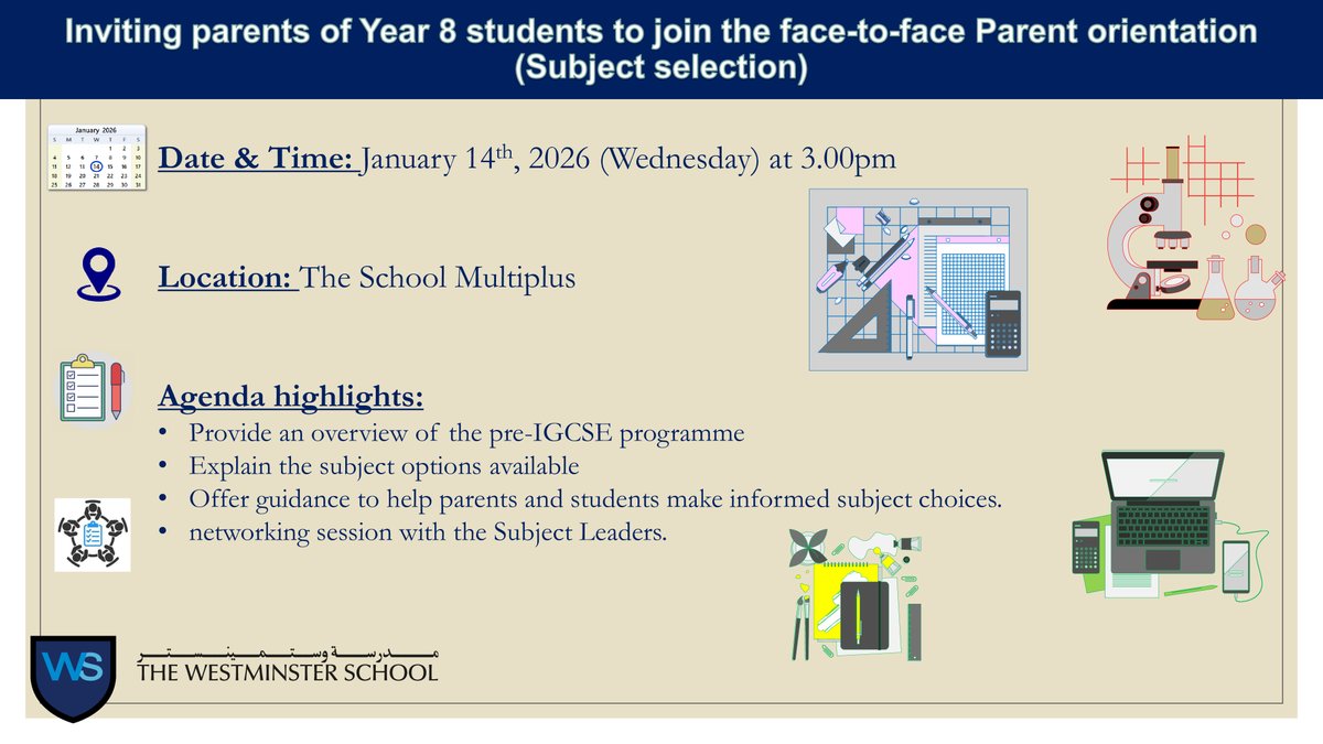 official_TWS's tweet photo. Year 8 – Parent Orientation for subject selection – January 14th 2026 @ 3.00pm https://t.co/nOWMuCVdV5
