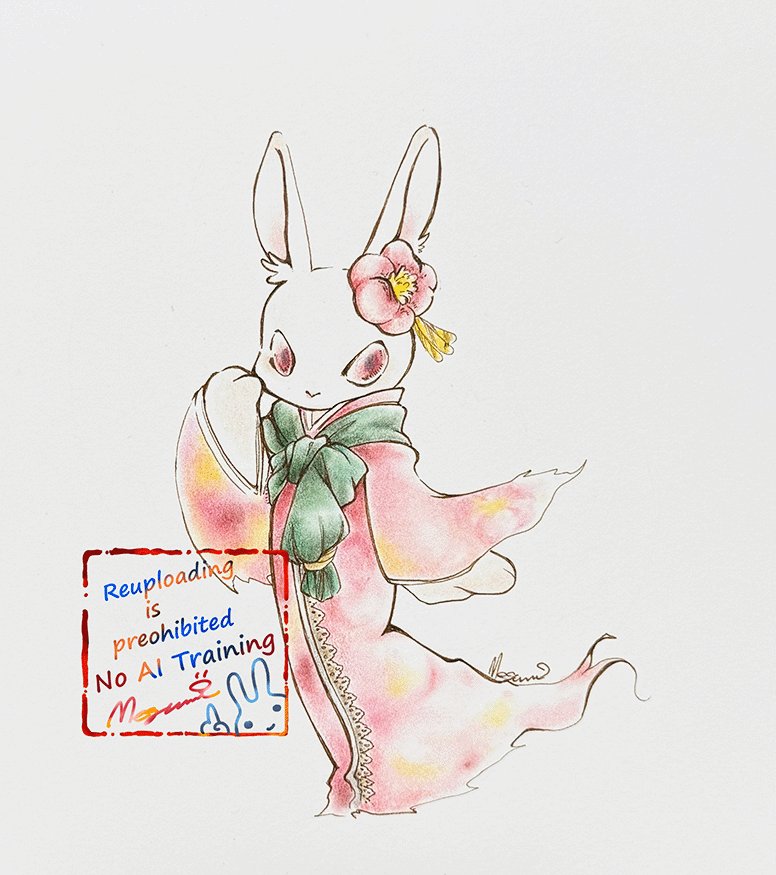 アナログイラスト #色鉛筆 梅の花をイメージしたうさちゃん。