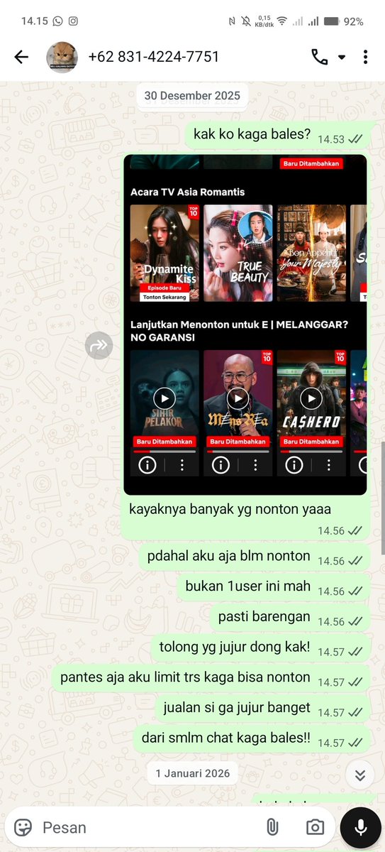 iviwsviaa's tweet image. SCAMMER NETFLIX ⚠️ help rt! 

aku beli di @deadelia33 tgl 30 desember 1p1u 28k, pas login akunnya limit terus sampe semalem akunnya malah dihapus. aku spam chat ga dibales juga, pls hati hati gais jgn sampe ada korban lagi 😭

#zonauang