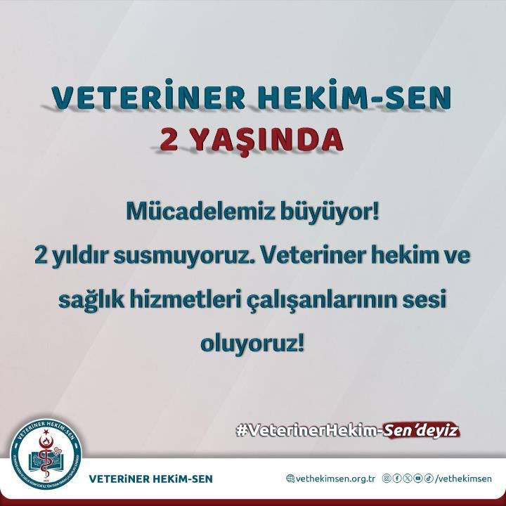 VETERİNER HEKİM-SEN 2 YAŞINDA

İki yıl önce mesleğimizin onuru, emeğimizin hakkı için yola çıktık.
Görmezden gelinen sorunları görünür kıldık, haksızlıklara karşı durduk.

Meslektaşlarımız hâlâ hayattayken sesleri duyulsun istedik.

Sağlık hizmetleri sınıfı çalışanlarının