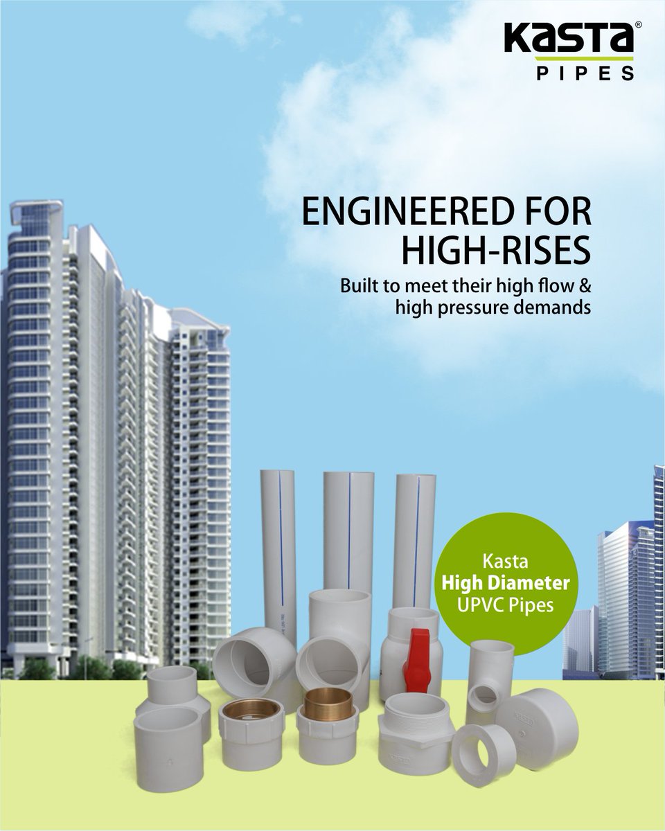 KastaPipesIndia's tweet image. The pipes that are a perfect fit for the challenging demands of high rises.. 
strong and durable #Kasta high-diameter #UPVCPipes 

_

#KastaPipes #HighDiameter #CPVCPipes
