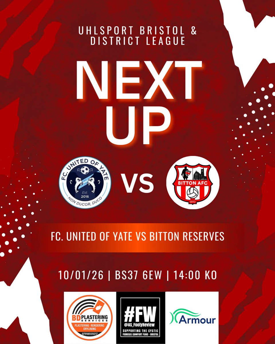 BittonReserves's tweet image. The lads are on the road again this weekend where we’ll look to put in another good performance. 

🆚 @FCUnitedofYate 
🏟️ Chipping Sodbury school 
🏆 Bristol &amp;amp; District Division 2
📆 10/01/26
⏰ 14:00 KO

Any support is much appreciated ⚽️🍺

#UPTHTON🔴⚪️🔴⚪️