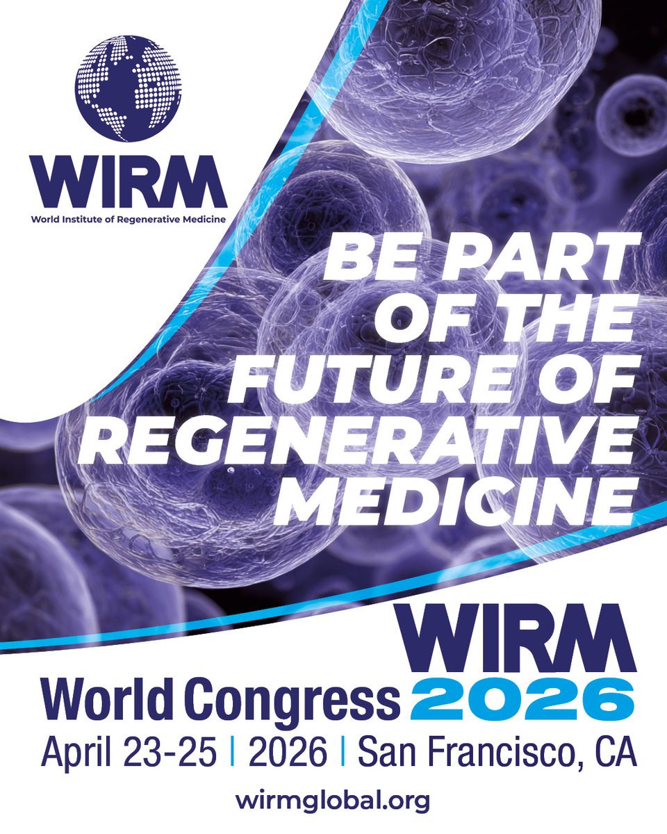 wirmglobal's tweet photo. Registration is officially open for WIRM World Congress 2026 🙌

Join us in San Francisco from April 23–25, 2026 for three days of learning, connection, and the latest in regenerative medicine.

🎟️ Save your spot: https://t.co/MEFJvPGMXT

#WIRM #WIRMCongress2026 https://t.co/cDhCgt8R3H