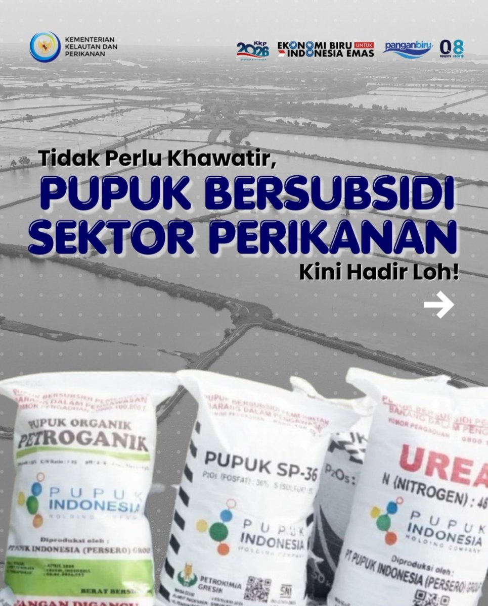 BerhituRicky's tweet photo. Sahabat Bahari, Pupuk bersubsidi kini hadir juga di sektor perikanan.
Buat para pembudidaya, terutama yang masih budi daya sederhana dan mengandalkan plankton sebagai pakan alami. Air kolam lebih subur, ikan tumbuh lebih optimal, dan harapan panen pun makin nyata. https://t.co/4epAcRLU3H