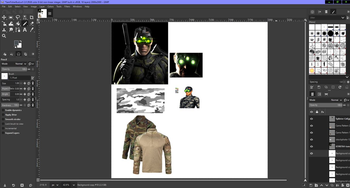 KeeperNovaIce's tweet image. My most recent Sam Fisher Art Piece is finished. Tacked on are the references I used for his bust and camo. 🐌

#SplinterCell