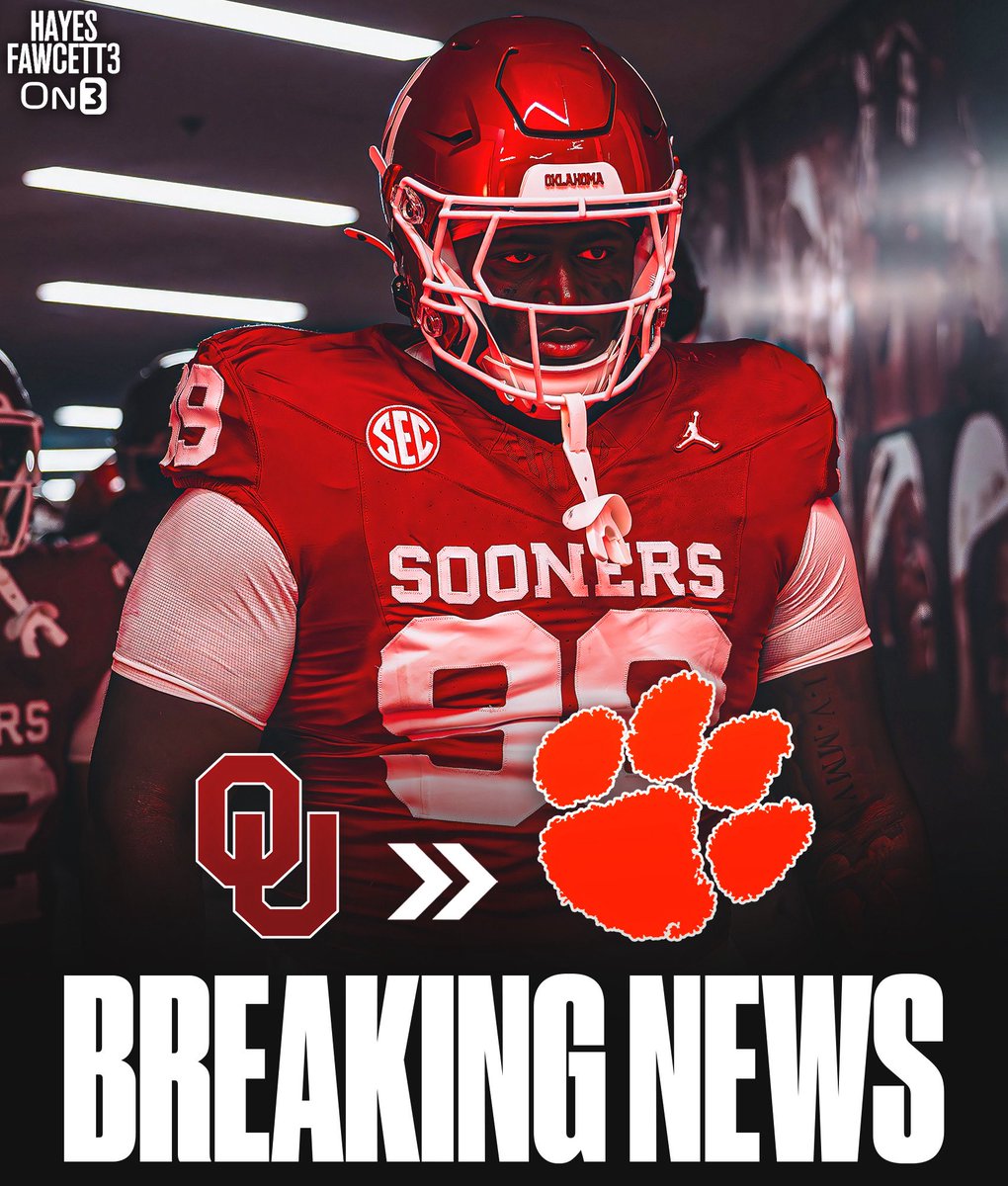 Hayesfawcett3's tweet image. BREAKING: Oklahoma transfer DL Markus Strong has Committed to Clemson, he tells @On3Sports

The 6’3 300 DL will have 2 years of eligibility left

“Once a Tiger, always a Tiger!”

on3.com/transfer-porta…