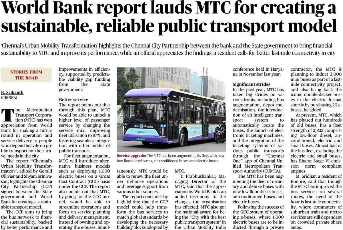 MtcChennai's tweet photo. World Bank report lauds MTC for creating a sustainable, reliable public transport model
Source: @THChennai
Link: https://t.co/PUkjGBkvfg
#MTCChennai | #MTC4Chennai | #ChennaiBus | #MTCBus | #Chennai | #NammaChennai | #NammaBus
@CMOTamilnadu | @mkstalin | @sivasankar1ss | @sjchiru | @prabhusean7 | @TNDIPRNEWS | @arasubus | @WorldBankIndia