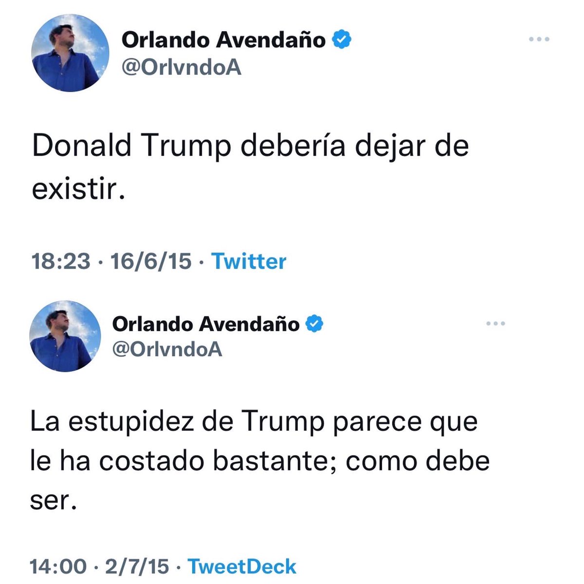 Eduardo_Bittar's tweet photo. 🫵🏼 @RichardGrenell the person you are replying to, @OrlvndoA, in 2015 literally published: “Donald Trump should cease to exist.” and later wrote: “Trump’s stupidity seems to have cost him dearly; as it should.”

These are not journalistic analyses: they are extreme and dangerous expressions that reveal a deep hostility toward President @realDonaldTrump / @POTUS.

Avendaño now tries to present himself as a serious analyst, but his own public record shows a pattern of false narratives. A propagandist for the left-wing progressive wing of María Corina Machado, who has done nothing but sell FAKE NEWS that Venezuelans aligned with President Trump now call THE SMOKE SELLERS.

Facts matter.