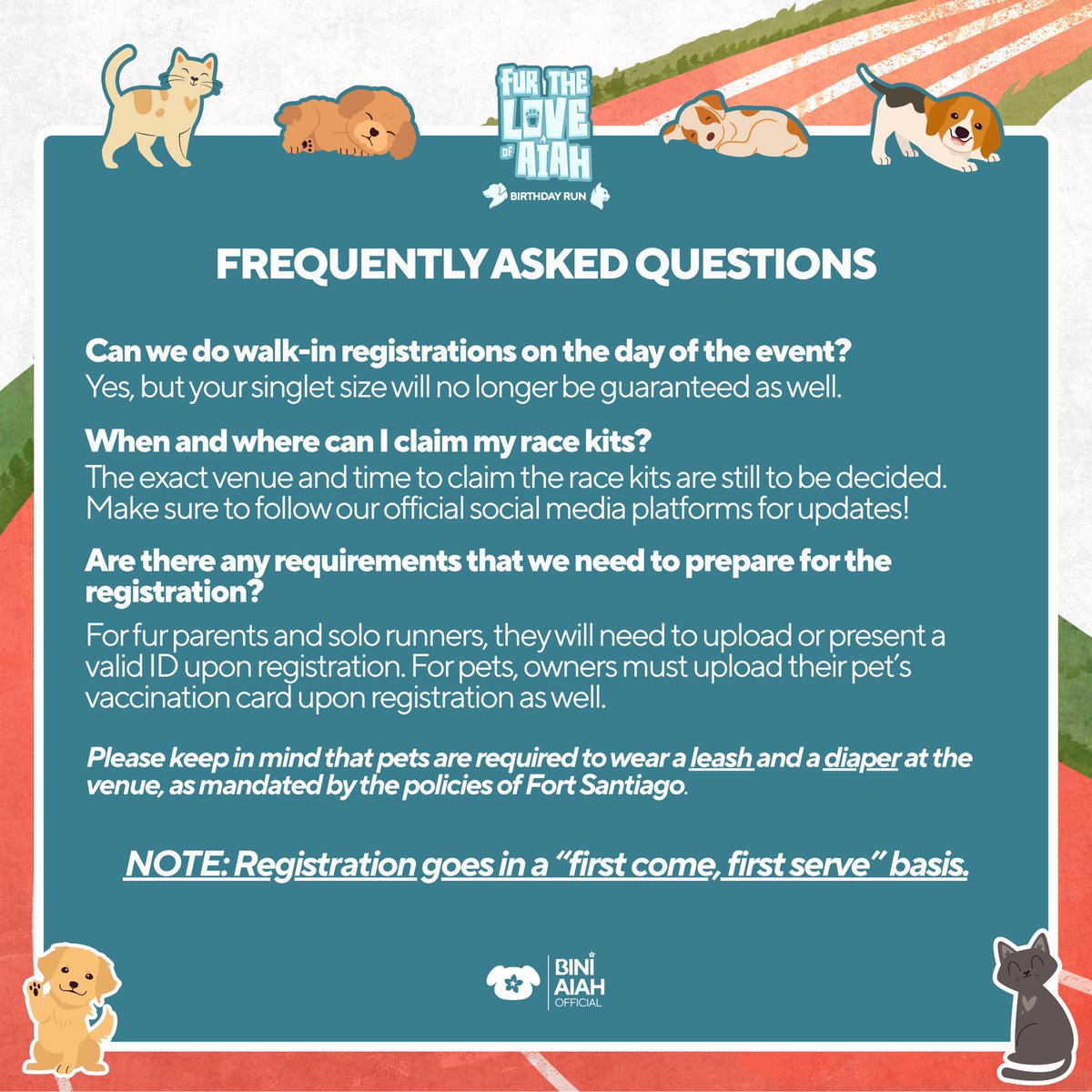 Are you ready? 👀

This one is bigger, better, and even more fun! Let’s kickoff the year with #FURtheLoveOfAiahLeg2 🏃‍♀️💨

Check out the details and FAQs below. Registration begins on Saturday, January 10! 🩵