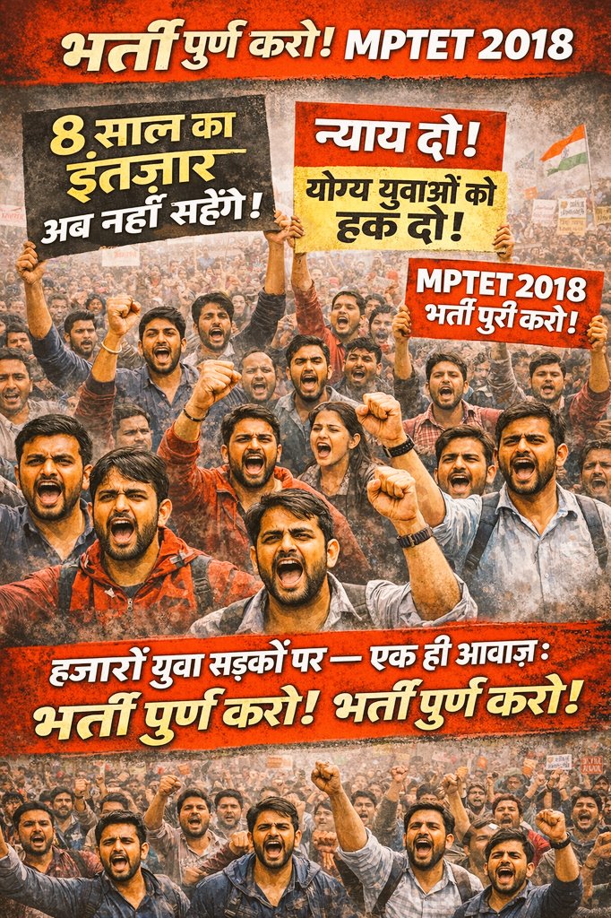 8 साल से चयनित शिक्षक सड़कों पर हैं, और सरकार मौन है!
ये इंतज़ार नहीं, अन्याय है।
मध्यप्रदेश सरकार बताए — कब मिलेगी नियुक्ति ? कब मिलेगा न्याय ?
<a href="/CMMadhyaPradesh/">Chief Minister, MP</a> <a href="/JansamparkMP/">Jansampark MP</a>
#MPTET2018 #शिक्षकभर्ती_पूर्ण_करो #युवाओं_को_न्याय_दो
