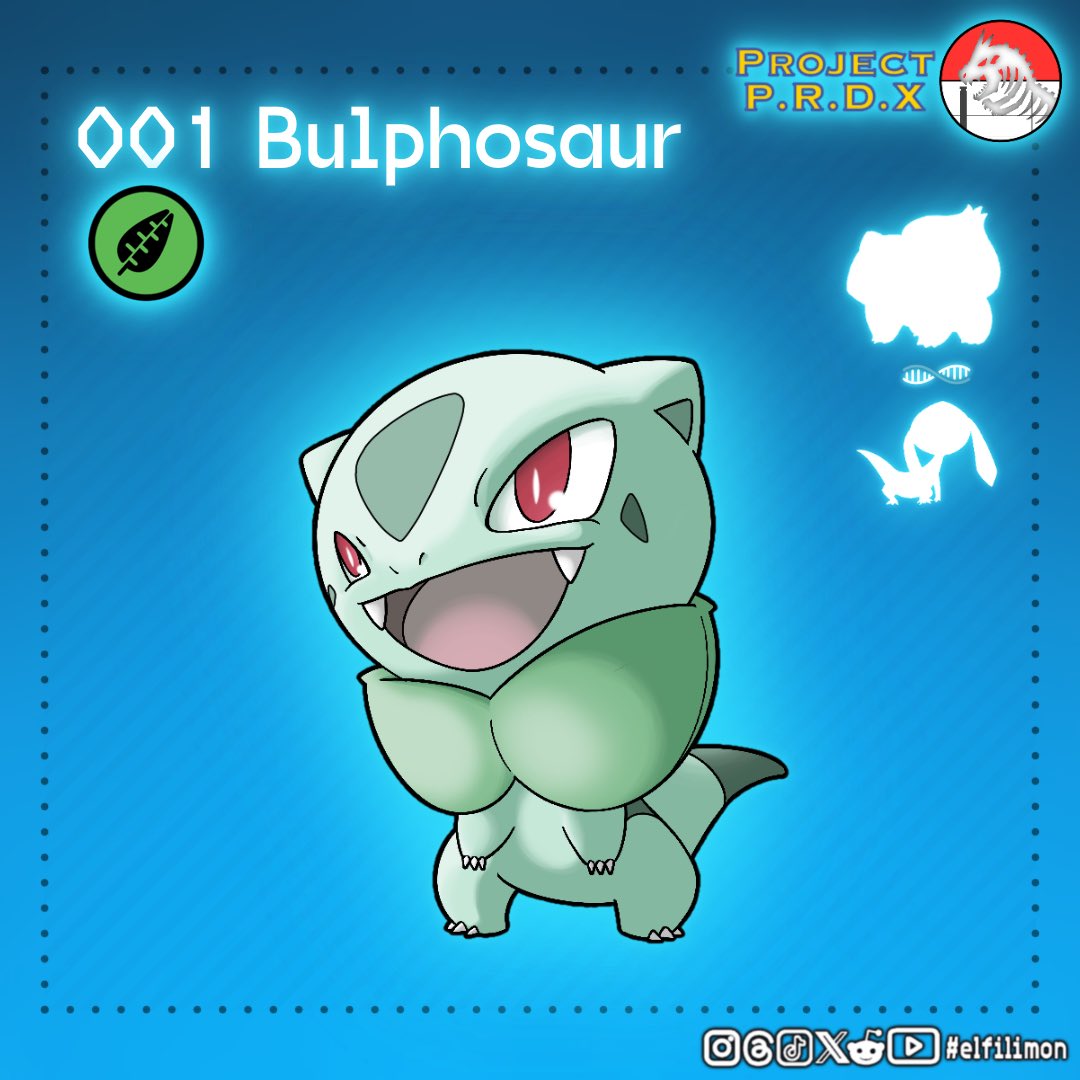 el_fili_mon's tweet photo. Jurassic Park franchise inspired #pokemon #fakemon

#ancient #paradox #convergent Bulbasaur

001 Bulphosaur
Grass-type https://t.co/9paqRi01cw
