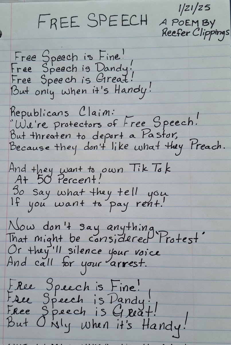 ReeferClippings's tweet photo. The most of my #politicalProtestPoetry #protestpoetry #poetry #writing #PoliticalNews from the last 2 years. #Trump is a disaster and I will voice that loudly and often. Follow me for that and weed stuff. Also #fuckTrump #nokings #Iran #Venezuela #TrumpIsUnfitForOffice 3/4 https://t.co/IeywIQWDDu