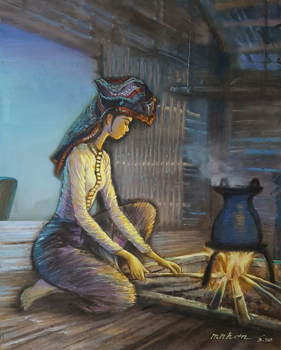 mainhon's tweet image. Art of the Day! "SITTING BY THE FIRE". Buy at: ArtPal.com/mainhon?i=4736…