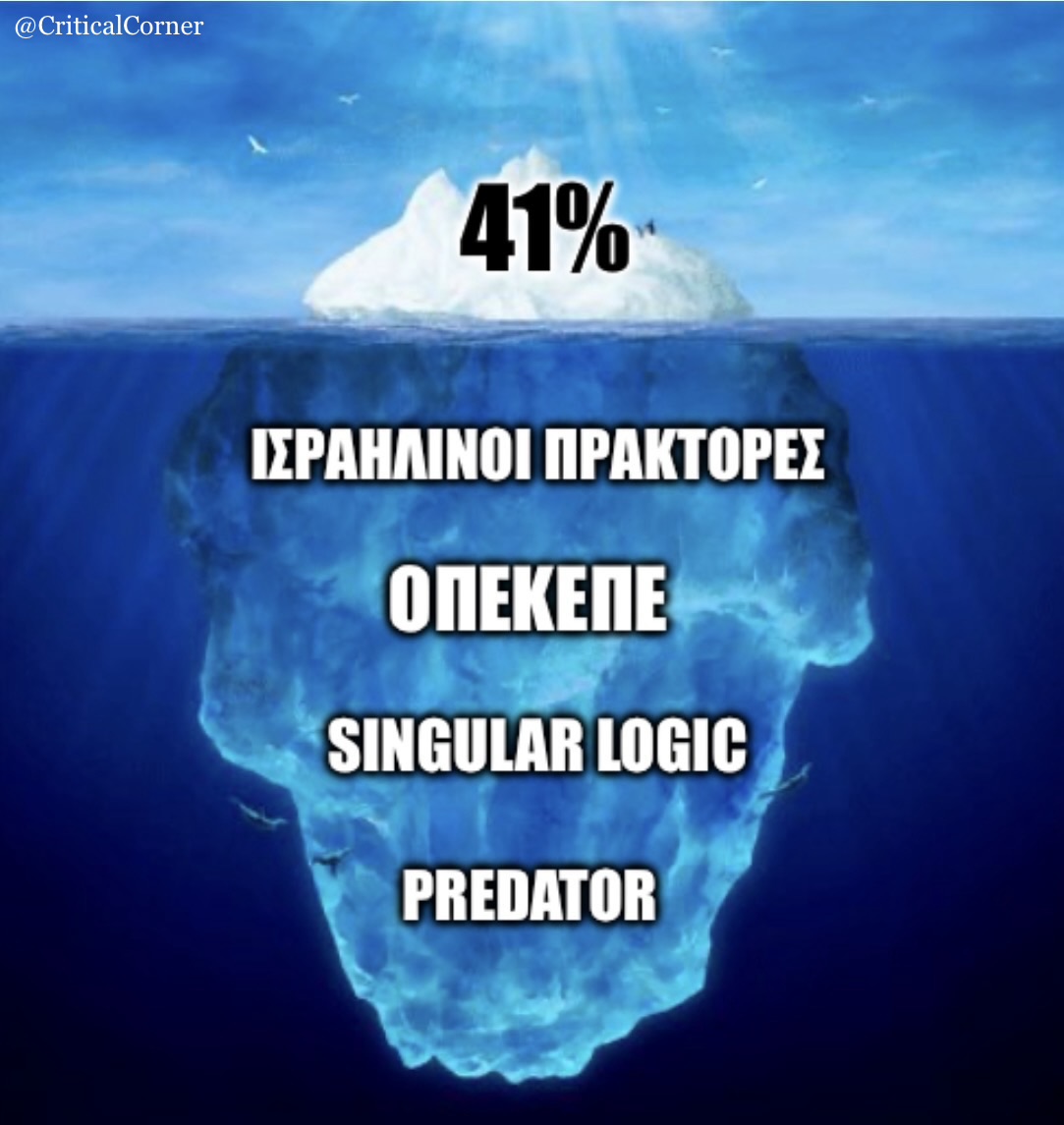criticalcorner9's tweet image. Έτσι κέρδισε το 41% η ΝΔ :
- Με τους Ισραηλινούς να ελέγχουν την επικοινωνία της ΝΔ αλλά &amp;amp; την Singular Logic
- Με τα χρήματα του ΟΠΕΚΕΠΕ να εξαγοράζουν γαλάζιες ψήφους
- Με τις υποκλοπές να εκβιάζουν πολιτικούς αντιπάλους
#Μητσοτακης #Καρυστιανου #Ισραηλ #νδ_εγκληματικη_οργανωση