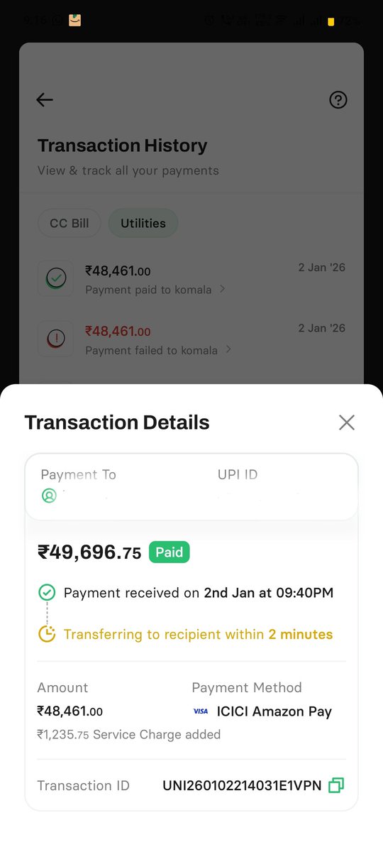 Dinu7604's tweet photo. @CheQSupport I paid my educational fees on 2nd Jan using the CHEQ app via ICICI Amazon Pay (UPI).
Amount was debited and marked as PAID, but the institution has still not received the money
Transaction ID: UNI260102214031E1VPN
This is causing serious issues due to fee deadlines. https://t.co/2YrvuBEgJd