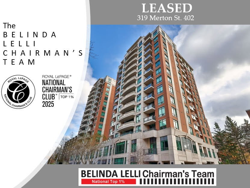 Leased at Full Asking
319 Merton St. 402
Mount pleasant West 

Reach out to the Belinda Lelli Team for trusted advice and proven strategies to sell or lease with confidence.

#BelindaLelliTeam #ExecutiveLeases #LeasingExperts #MountPleasantWest #toprealestateagents