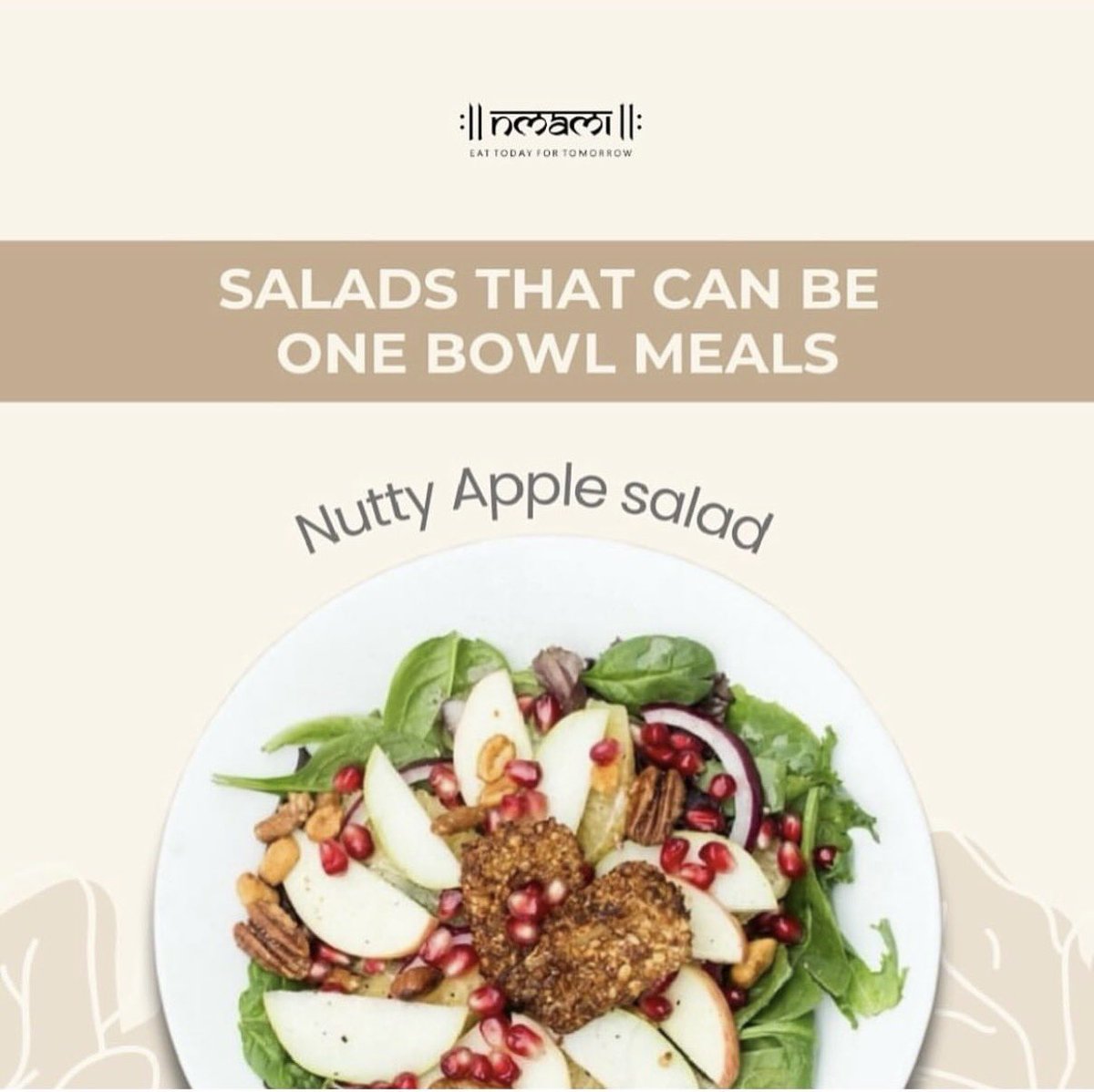 nmamilife's tweet image. Recipe of the day 
—
Salads need not be boring. They also need not be a side hero. Introducing one bowl salads that are hearty enough to be a light meal and give all the nutrients a meal must provide.
#Nmamilife #NmamiLifeGirl #EatTodayForTomorrow #Nutrition #Nutritionist #Diet