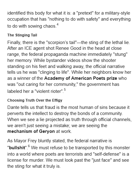 dlingenfelter's tweet photo. The federal narrative is the monster Geryon’s face: a "justice" mask hiding a lethal sting.
Labeling poet Renee Nicole Good a "terrorist" to mask a killing is pure fraud. Look past the propaganda to see the truth. #ReneeNicoleGood #Geryon #Truth https://t.co/Z1IQBMuUza