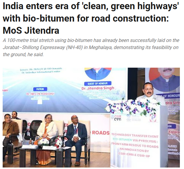DrJitendraSingh's tweet image. New Indian Express: India enters era of 'clean, green highways' with bio-bitumen for road construction
#CSIR

Read:
newindianexpress.com/nation/2026/Ja…