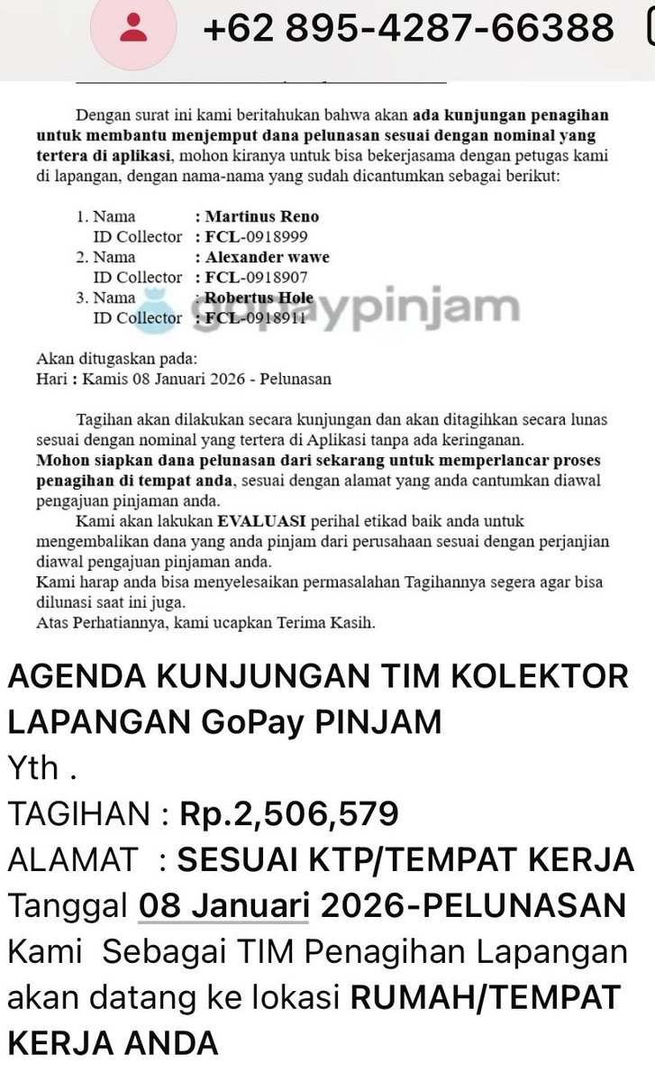 Update Gpj otw 4 bulan. Biasa bgt kalo ancem chat template gini nama kolektornya nama2 orang timur dikata gue takut kali ya wkwkw ntr giliran yg dateng mah biasanya orang jawa yg mukanya kalem udah bapak2 pula 🤣