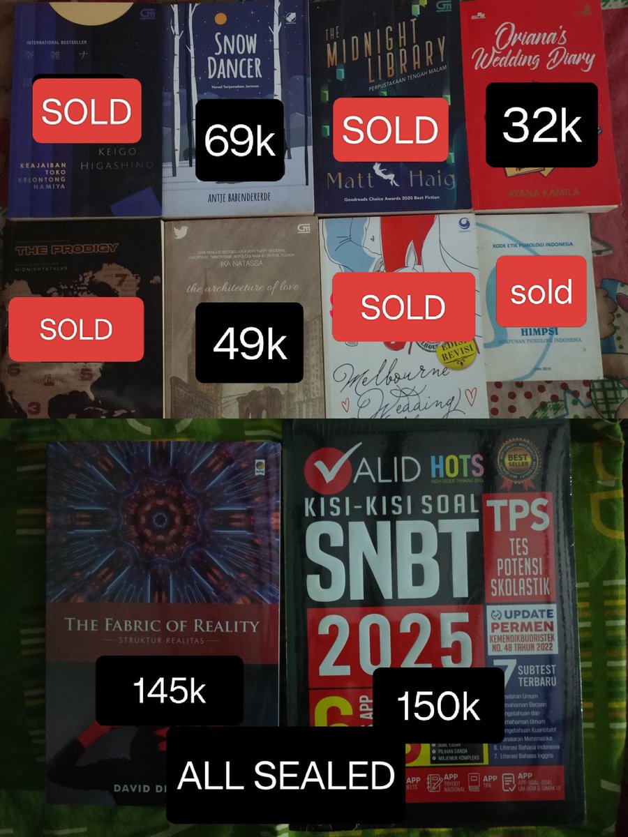 theldeorado's tweet photo. WTS SEALED &amp; PRELOVED.

✅ Bisa 🍊 &amp; COD.
💸 udah inc adm + packing.
🚚 Ungaran, Jawa Tengah.
📽️ DM ke @hyeacinth for video detail bukunya.

tag. wts wtb preloved novel terjemahan indo buku saku latihan bank soal utbk snbt osn ksn matematika fisika kimia geografi wangsit toefl. https://t.co/2aH1DwxgRY