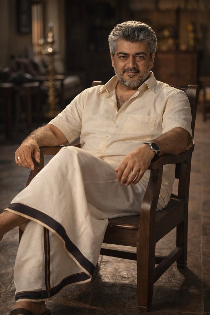 anandh_ks_'s tweet photo. 1. Open ChatGPT / Grok/ Gemini 

2. Upload your photo 

3. Prompt: 

ULTRA-REALISTIC CINEMATIC PORTRAIT PROMPT

(Absolute Identity Lock · Multi-Angle Stable · Photorealistic)

Create an ultra-realistic, cinematic full-body portrait of one adult man, seated confidently on a wooden chair in a traditional South Indian interior, captured with film-grade realism.

🔐 IDENTITY REFERENCE — ABSOLUTE (NON-NEGOTIABLE)

Use my uploaded face image as the ONLY facial and identity reference

No other faces, datasets, models, or prior knowledge allowed

Facial identity must match 100% with forensic accuracy

🔒 ABSOLUTE IDENTITY LOCK — CRITICAL

Identity must remain perfectly consistent from ALL camera angles:

Front view

45° angle

Side profile

Slight high angle

Slight low angle

❌ No facial reinterpretation
❌ No beautification or attractiveness enhancement
❌ No AI smoothing or symmetry correction
❌ No face blending, swapping, or replacement
❌ No identity drift from lighting, pose, lens, or depth

🧬 FACIAL PRESERVATION (MANDATORY)

Preserve every real facial detail exactly as in the uploaded image:

Exact skull shape and head proportions

Natural asymmetry

Authentic skin texture and pores

True eyes, nose, lips, jawline, beard pattern, hairline

No stylization or idealization

👕 ATTIRE & STYLING

Traditional South Indian attire: light cotton short-sleeve shirt

White veshti/dhoti with a dark border

Minimal accessories: wristwatch, ring

Natural grooming, realistic beard and hair

Open sandals

🪑 POSE & BODY LANGUAGE

Relaxed, confident seated posture on a wooden chair

One leg crossed naturally

One hand resting on chair arm

Other hand resting on thigh or loosely clasped

Calm, intense, composed expression

💡 LIGHTING & CINEMATOGRAPHY

Soft cinematic indoor lighting

Natural shadows with controlled contrast

Subtle rim light for depth separation

Film-grain texture, shallow depth of field

Realistic 35mm–50mm lens perspective

🏛️ ENVIRONMENT

Traditional South Indian interior

Stone or tiled floor with natural reflections

Wooden furniture, muted earthy tones

Background slightly out of focus, uncluttered

📸 RENDERING STYLE

Ultra-photorealistic

Documentary / cinematic realism

No HDR exaggeration

No illustration or painterly effects

Real camera physics and skin light response

⛔ NEGATIVE PROMPT (CRITICAL)

cigarette, smoking, smoke, vape, tobacco, low-res, blur, CGI, cartoon, illustration, anime, stylized face, smooth skin, plastic skin, face morphing, face swap, identity mismatch, generic male face, over-sharpening, beauty filters, symmetry correction, AI artifacts, distorted anatomy, extra fingers, unrealistic lighting

Create image