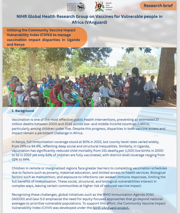 We developed a Community Vaccine Impact Vulnerability Index (CVIVI) to show disparities in vaccine effectiveness &amp; guide tailored strategies for equitable immunisation Read more:shorturl.at/xsGYi <a href="/uvri/">uvari</a> <a href="/MRC_Uganda/">MRC/UVRI and LSHTM Uganda Research Unit</a> <a href="/NIHRglobal/">NIHR Global Health</a> <a href="/VictoriaMayanja/">Victoria Bukirwa</a> <a href="/LZirimenya/">Ludoviko Zirimenya</a> <a href="/KEMRI_Wellcome/">KEMRI-Wellcome</a>