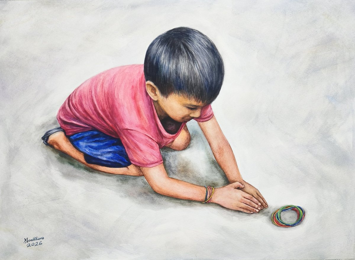 " Dampa " 

Is a traditional Filipino game played with rubber bands ("lastiko"), where players use a cupped hand slap against the ground to create a burst of air.

Freehand Watercolor Painting 2026
#Painting #artcollector #artwork #drawing #sketching #artgallery
