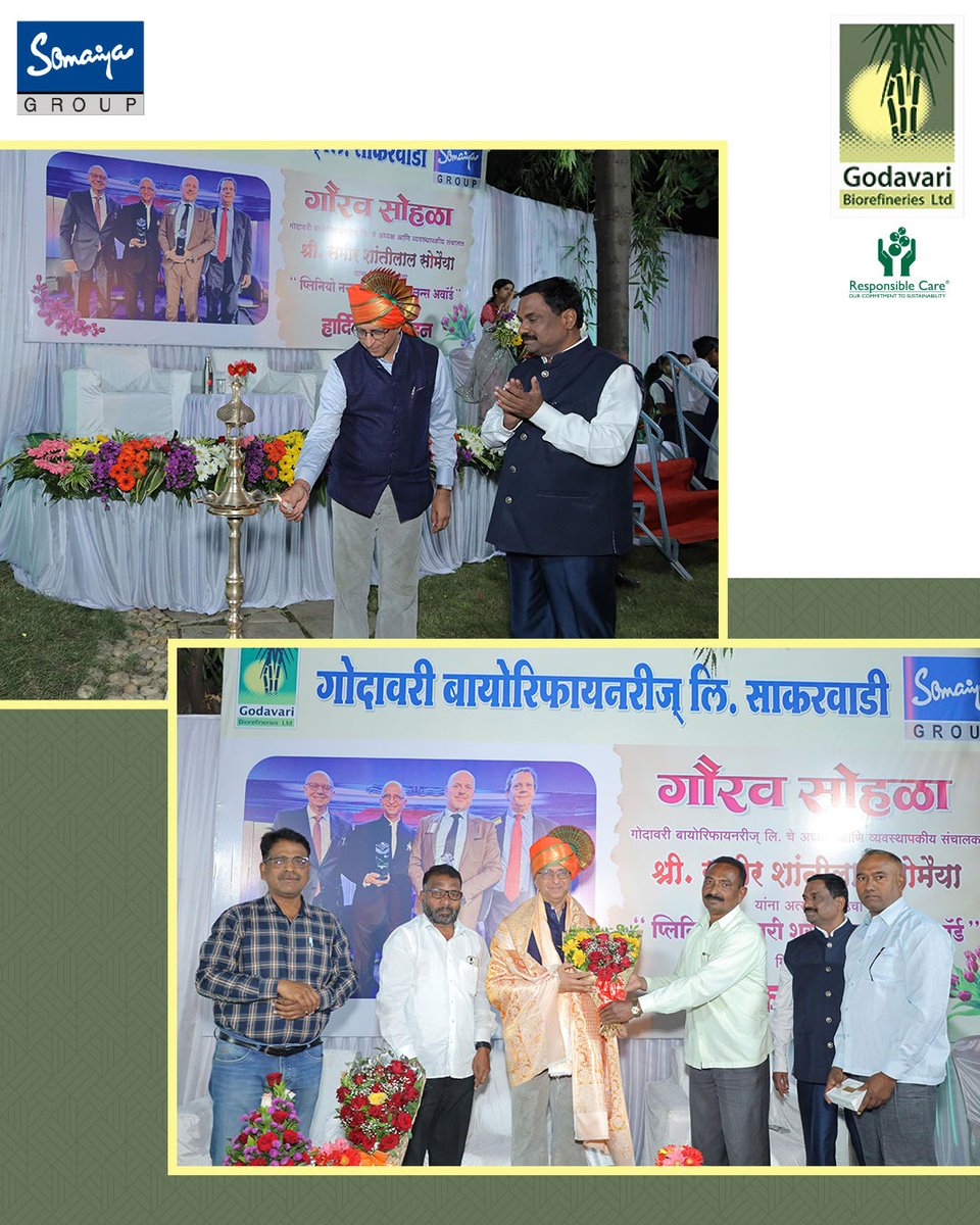 GodavariBio's tweet photo. A moment of immense pride for the GBL family as our Chairman &amp; Managing Director Mr. Somaiya receives the Plinio Nastari Sugar Excellence Award — a historic first for India. Celebrated together at Sakarwadi, Maharashtra this honour belongs to us all.
#GBLFamily #ProudMoment https://t.co/pXkrjg7mb3