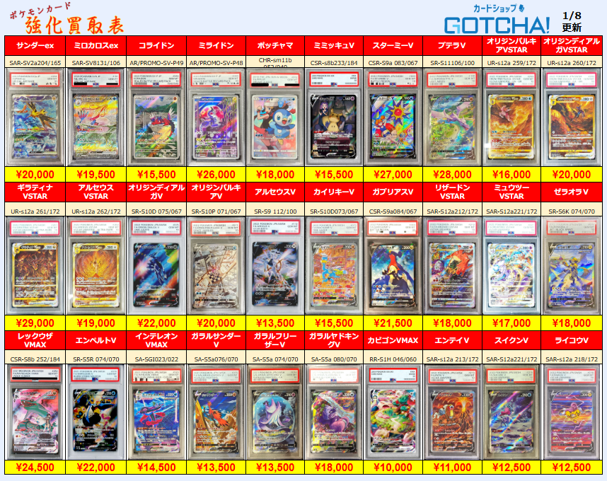 1/8更新 ⚡🔥【PSA強化買取表⑦】🔥⚡ 💥【PSA10】サンダーex(SAR