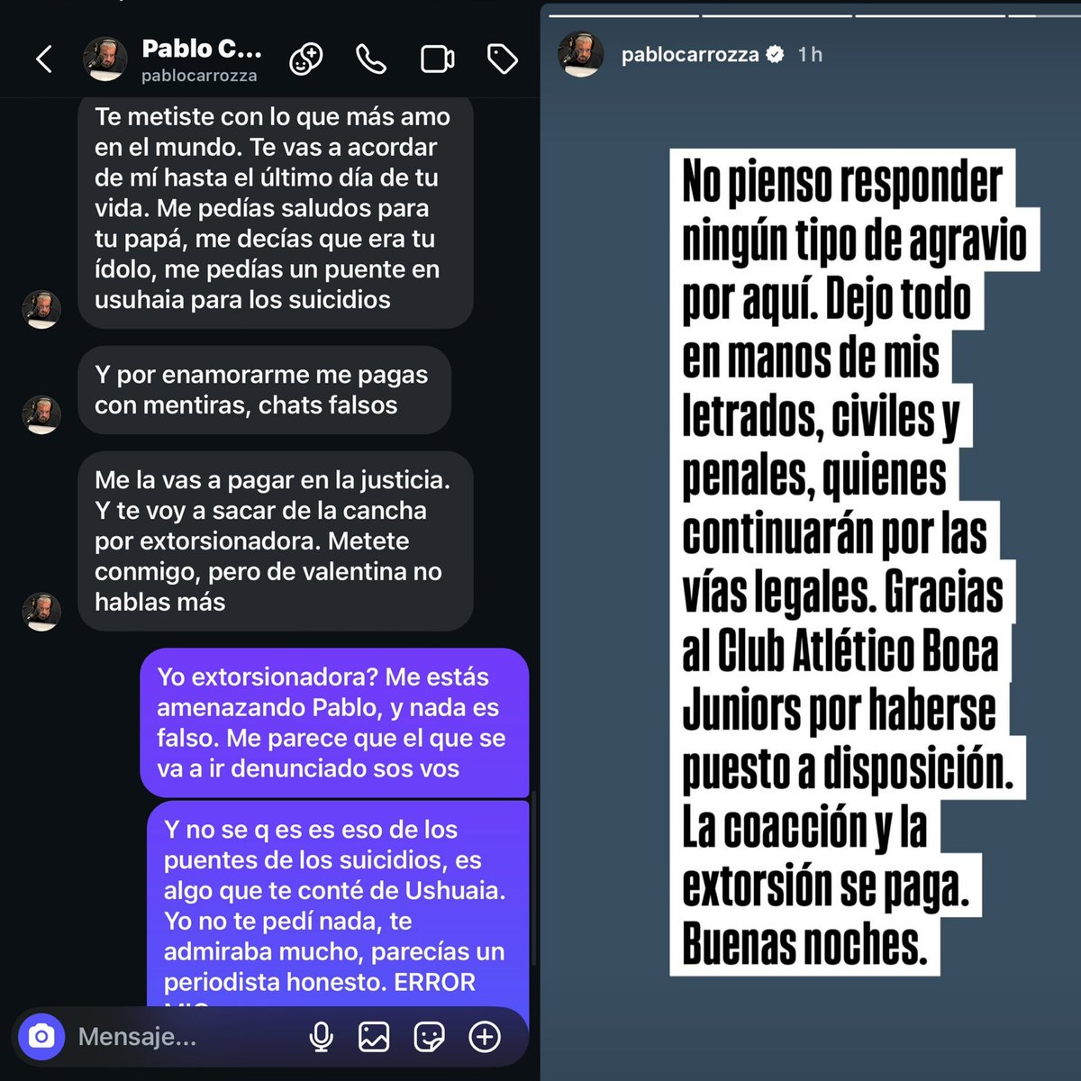 paseclave__'s tweet image. 🔥💣 “TE METISTE CON LO QUE MÁS AMO EN EL MUNDO. METETE CONMIGO PERO DE VALENTINA NO HABLAS MÁS” 

Paula Draguicevich (@labestiapau) mostró los picantes chats de Pablo Carroza quien a través de su cuenta de Instagram agradeció a BOCA JUNIORS por haberse puesto a disposición