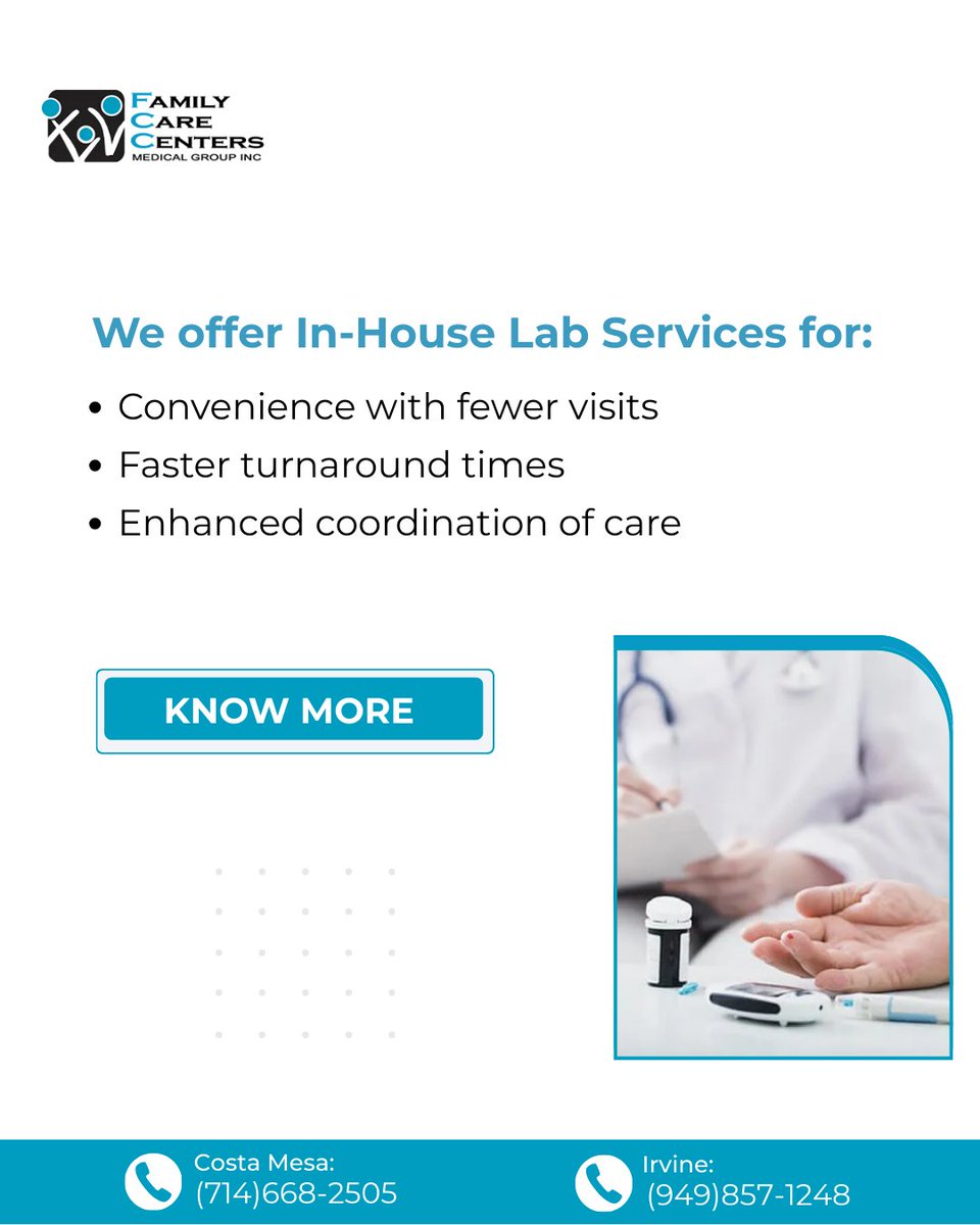 WBWalkIn's tweet photo. When it comes to your health, waiting isn’t always an option. FCCMG’s in-house lab services help providers diagnose some conditions quickly and start necessary treatment sooner.

Learn more: https://t.co/5CqTq5iCqF

#LabServices #FastResults #FCCUrgentCare #TimelyCare https://t.co/mjPntlX4AN