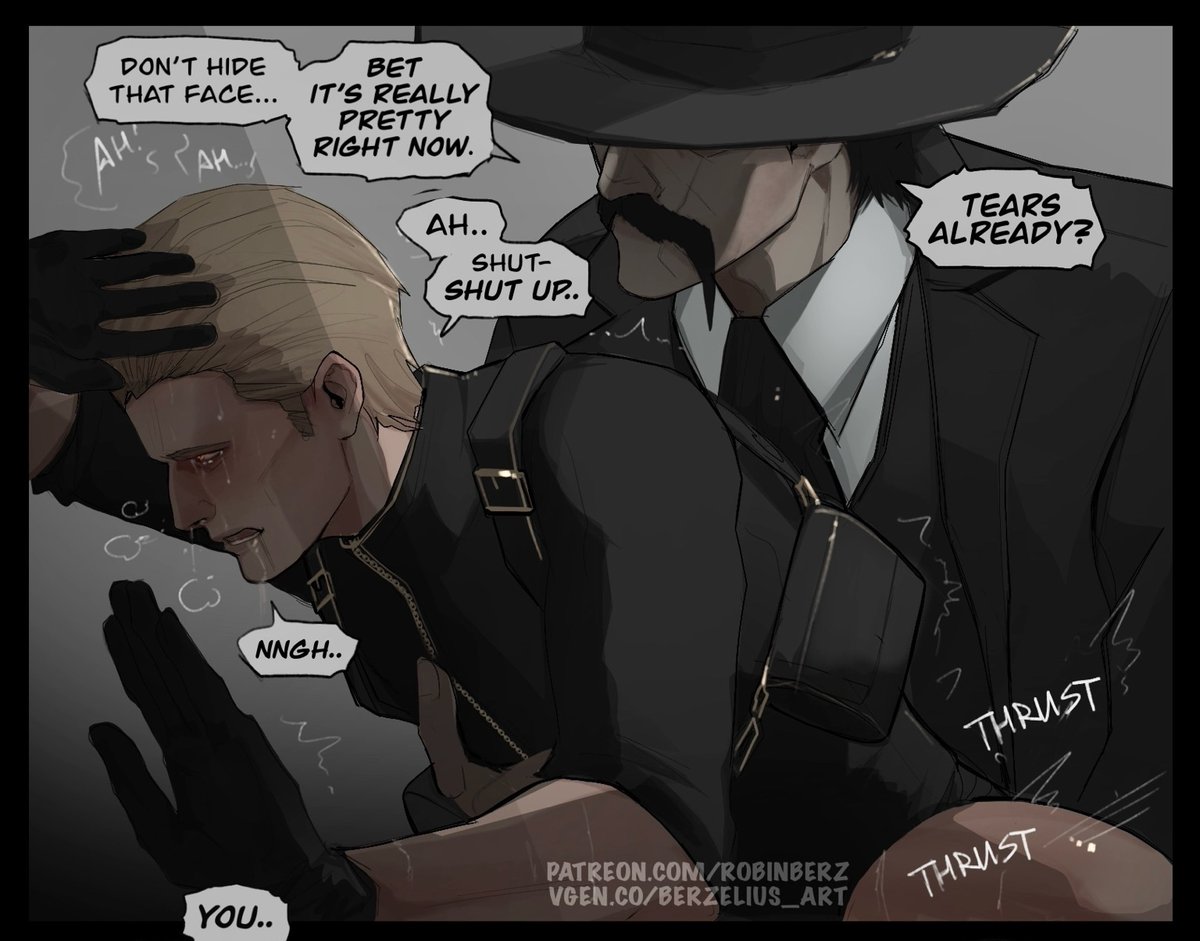 Berzelius_Art's tweet image. wesker is tired and leans his forehead against the wall,  the Deathslinger supports his friend :)