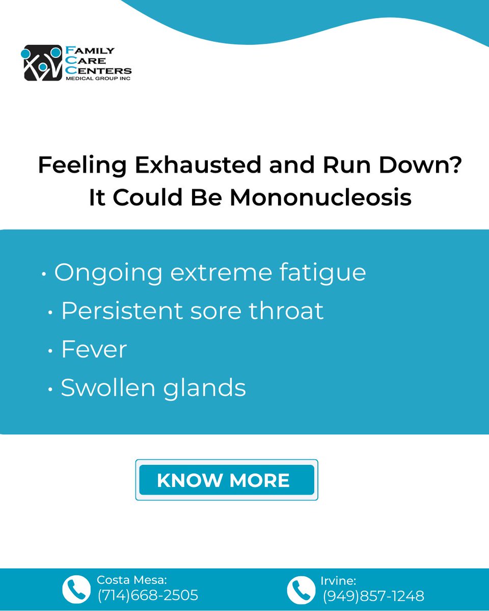 WBWalkIn's tweet photo. Mononucleosis can cause lingering fatigue and flu-like symptoms. Proper diagnosis and supportive care are key to a safe recovery.

Learn more: https://t.co/VVlKyBUGa3

#Mononucleosis #MonoTreatment #FCCUrgentCare #ViralInfection https://t.co/K9aZZC8r5r