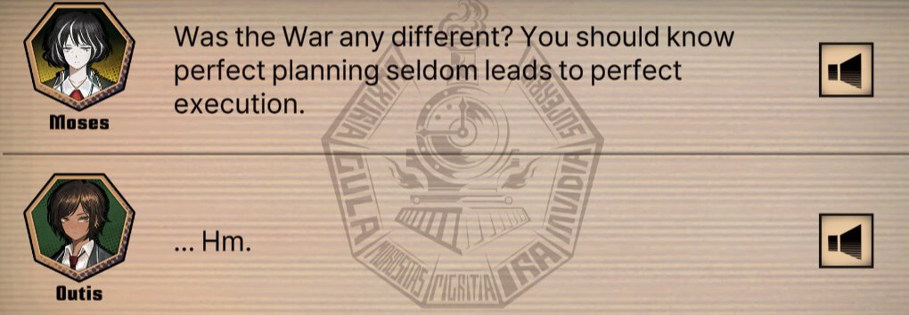 canto 9 spoilers

moses seems like she hates or at least resents outis so bad i'm crying. moses every time outis speaks: yeah? and what about YOU in the WAR