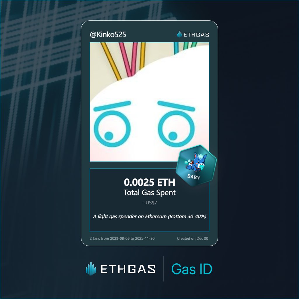 Just unlocked my Gas ID via ETHGas 🪪

I'm a Baby Jack with 0.0025 ETH spent on gas since Beacon Chain - now fueling my climb to the Gasless Future and earned 1 Beans already. 

Reveal yours at ethgas.com/community/gas-…