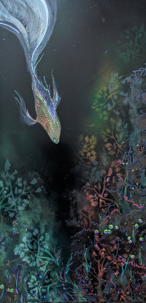 Reamelish's tweet image. told myself that I must pick up a brush and make something and with no plans ,this fish popped out . I like the feel of the biome and with a few touches il be ready to put it down. Anyhow thank you for being here still whilst I get my life/creative balance. #Reamelish #biome wip