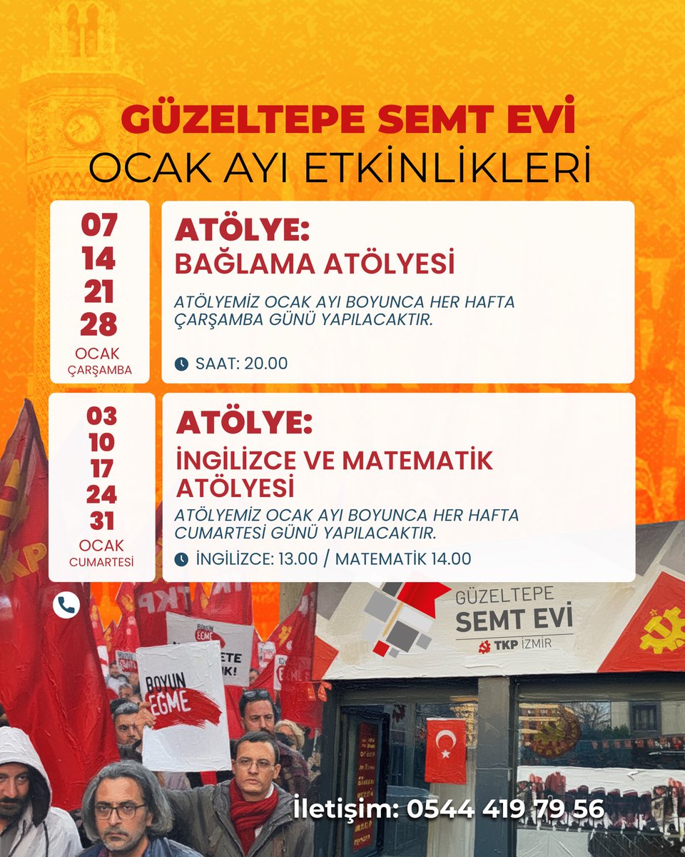 🚩 Aydınlanmanın, mücadelenin ve dayanışmanın adresi olan semt evlerimizde ocak ayı boyunca farklı başlıklardaki içeriklerle buluşuyoruz. 

Biliyoruz ki gerçekleştirdiğimiz her atölye, izlediğimiz her film, ettiğimiz her sohbet ve kurduğumuz her buluşma, bir yandan mahallemizde