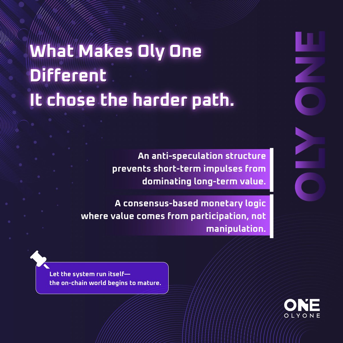 OlyOneOfficial's tweet image. Oly One ✨
On-chain, not driven by emotions
Order becomes consensus
Anti-speculation structure blocks short-term impulses ⚡
Consensus-based logic makes value come from participation
System runs itself, the on-chain world matures 🔁

#OLYONE #OnChainOrder #ConsensusLogic