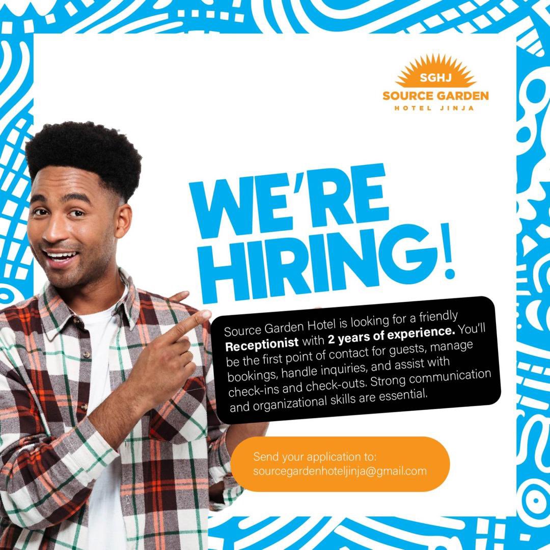 WE’RE HIRING!

Our open positions:-
1. Creative head chef
2. Cashier
3. Skilled masseuse 
4. Receptionist 
5. House keeping 

Check posters for details.
#sourcegardenhoteljinja #nowhiring #jinjahoteljobs #visitjinja