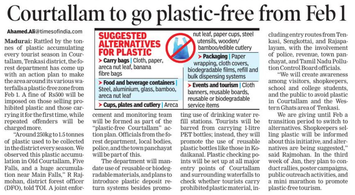 ahamedali97's tweet photo. Rattled by the tonnes of plastic accumulating in Tenkasi district every tourist season in Courtallam, the forest department has come up with an action plan to make the Courtallam a plastic-free zone from Feb 1
#Courtallam #PlaticFree #Plastic #ReusablePlastic #Nature https://t.co/3iJLEPQfzb