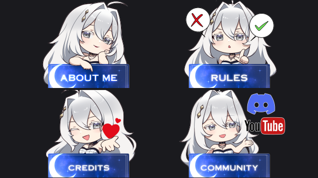 My new twitch panels, special thanks to Terrainakka also known as Aya. Upcoming new 2026 OC upgrade on my avatar too stay tuned! New me ^.^