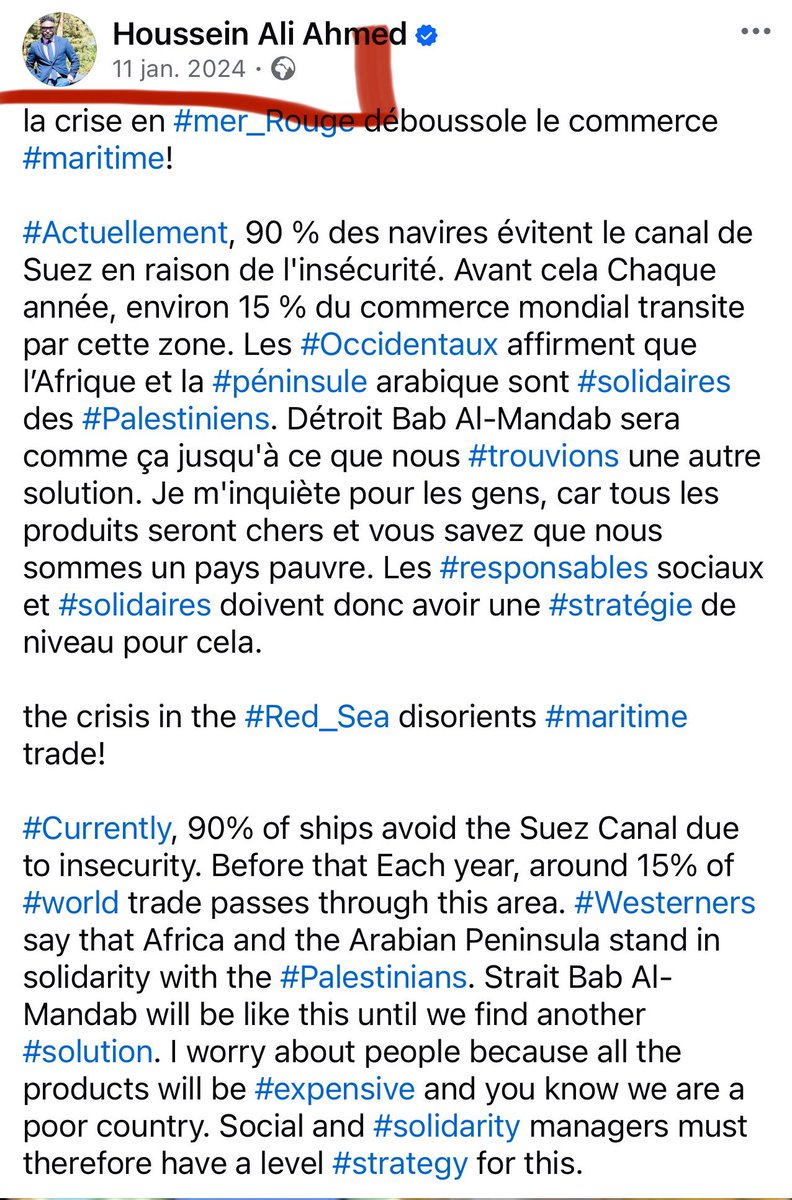 gortaque's tweet image. J’avais #recommandé aux autorités de Djibouti, ainsi qu’au ministère des Affaires étrangères et de la Coopération — à l’époque où Mahmoud Youssouf en était le ministre — d’adopter une stratégie politique active #concernant la mer Rouge.

Je leur avais #expliqué que cette zone