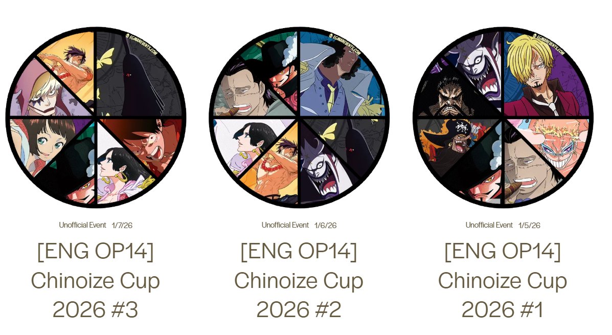 The_Egman's tweet image. Deck Lists: egmanevents.com/one-piece-op14…

Egman Events has been updated for the top 8 of the First 3 Chinoize Cups with ENG OP14/EB04 Legal!

Including the winners: 

Potlehio_1's Doflamingo
Tssams's Kuzan
ricmasterflash's OP13 Luffy

Check them out and more above!

Thank you to…