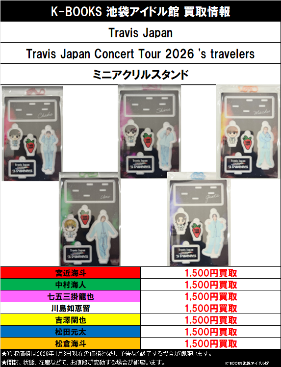 買取情報】 Travis Japan Concert Tour 2026 's travelers ミニ